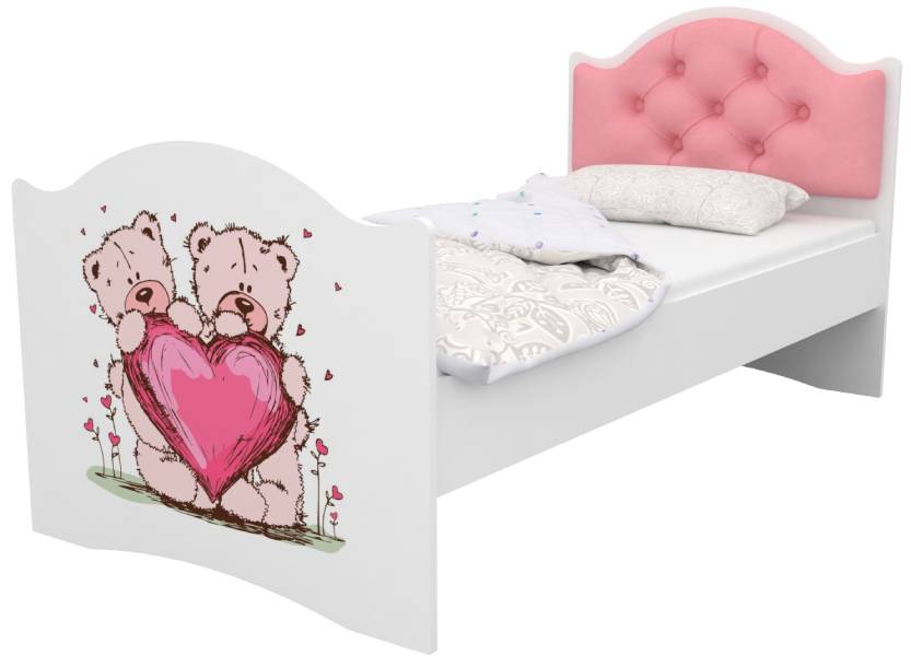 Детская кровать Эксклюзив, высокое изножье, каретная стяжка KIDS Мишки Розовые