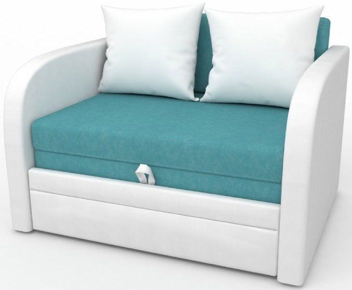 Детский диван-кровать Малыш бело-бирюзового цвета